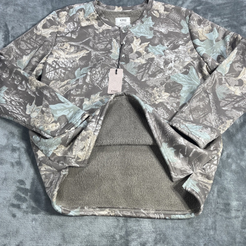 Nomad Pullover Sweater Mens XL Camo Sherpa Line Waffle Henley Super Soft NEW